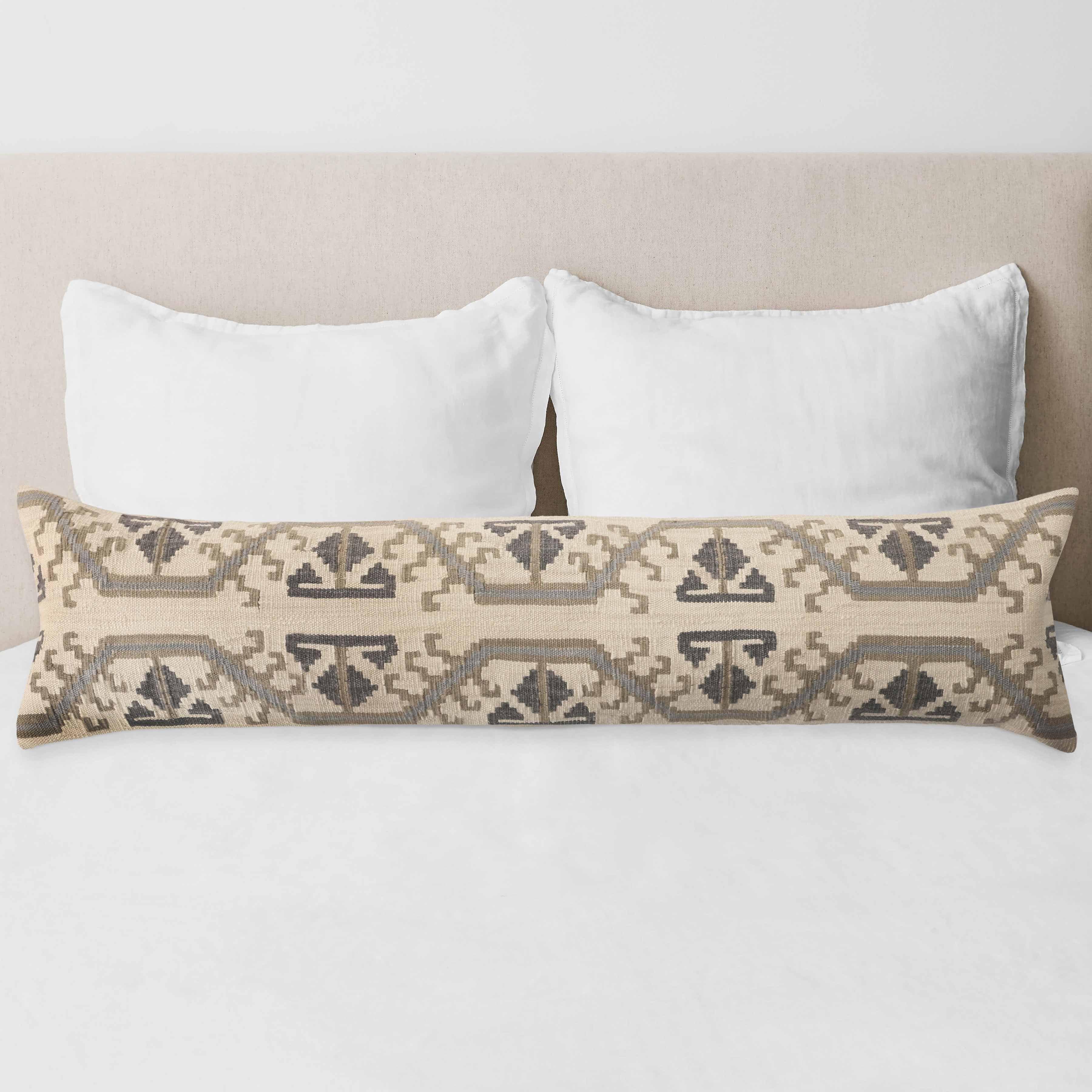 Decorative Lumbar Pillow with Symmetrical Geometric Pattern | Extra-Long Design