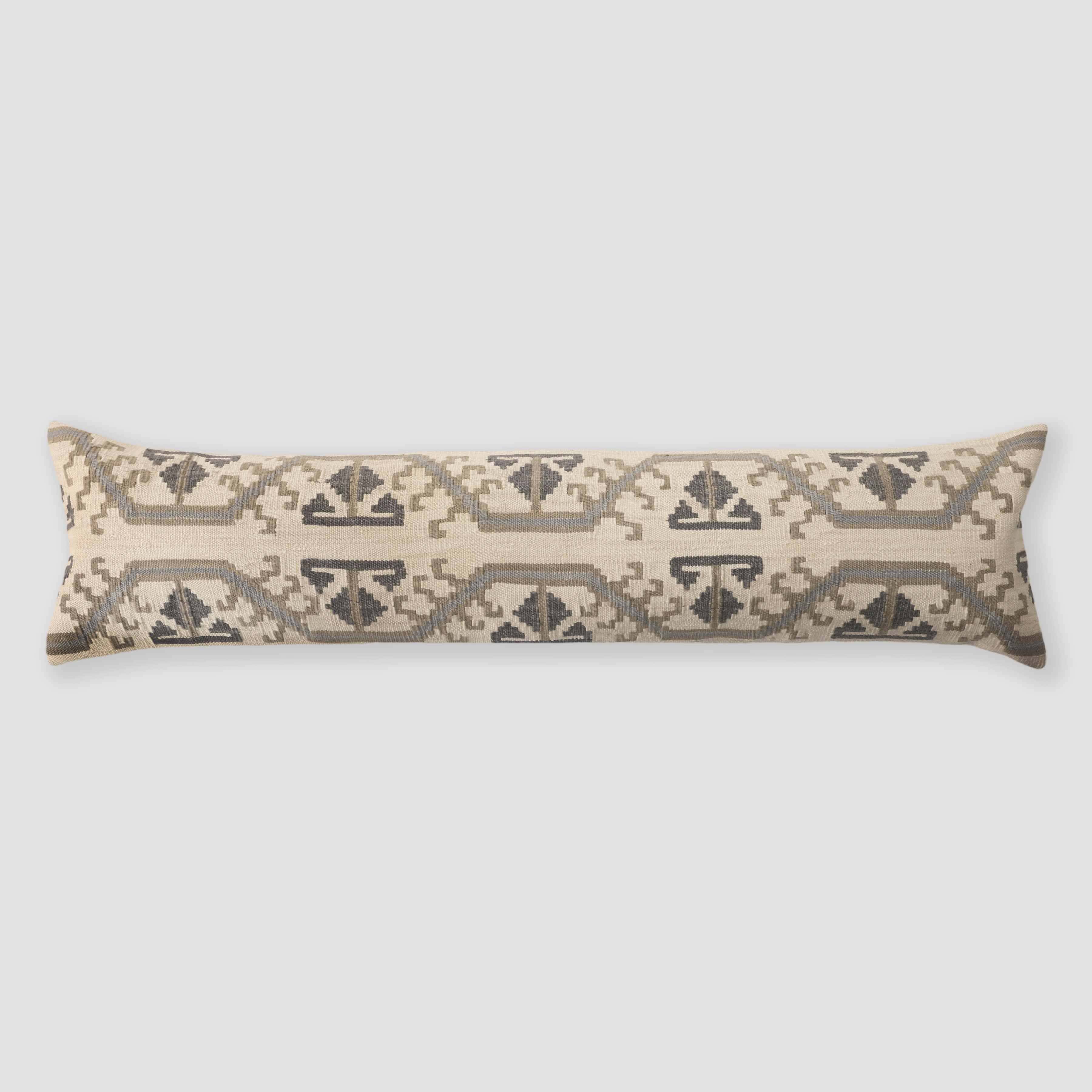 Decorative Lumbar Pillow with Symmetrical Geometric Pattern | Extra-Long Design