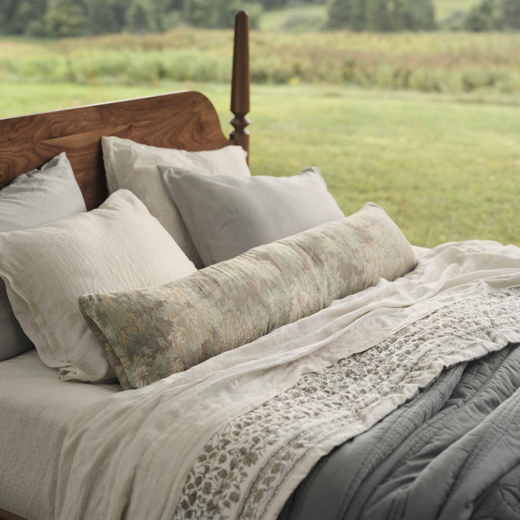 Decorative Lumbar Pillow with Soft Botanical Pattern | Extra-Long Design